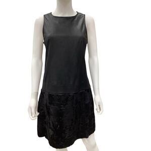 Theory Dress Women’s Size 8 Faux Leather Top with Real Fur Skirt in Black
